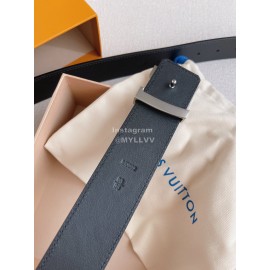 Lv Black Embossed Cowhide Silver Letter Buckle 40mm Belts 