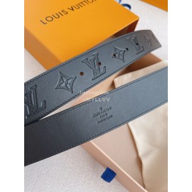 Lv Black Embossed Cowhide Silver Letter Buckle 40mm Belts 