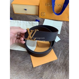 Lv New Leather Fine Steel Letter Buckle 40mm Belts For Men Black