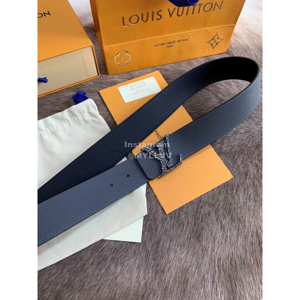 Lv New Black Leather Fine Steel Letter Buckle 40mm Belts For Men