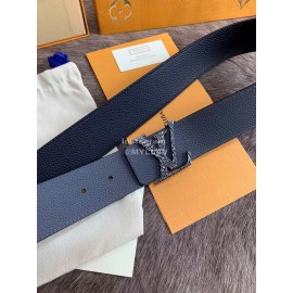 Lv New Black Leather Fine Steel Letter Buckle 40mm Belts For Men