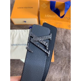 Lv New Black Leather Fine Steel Letter Buckle 40mm Belts For Men