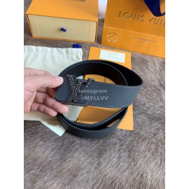 Lv New Black Leather Fine Steel Letter Buckle 40mm Belts For Men