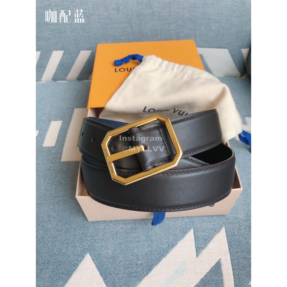 Lv Fashion Black Leather Gold Pin Buckle 35mm Belts For Men