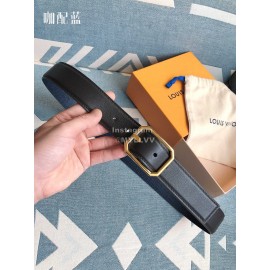 Lv Fashion Black Leather Gold Pin Buckle 35mm Belts For Men