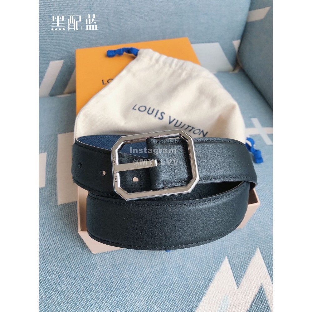 Lv Fashion Black Leather Silver Pin Buckle 35mm Belts For Men