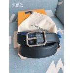 Lv Fashion Black Leather Silver Pin Buckle 35mm Belts For Men