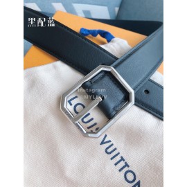 Lv Fashion Black Leather Silver Pin Buckle 35mm Belts For Men