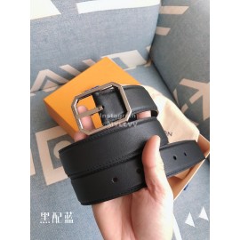 Lv Fashion Black Leather Silver Pin Buckle 35mm Belts For Men