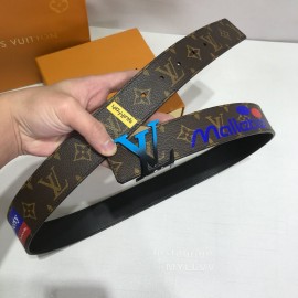 Lv Monogram Canvas Leather Blue Letter Buckle 40mm Belts 