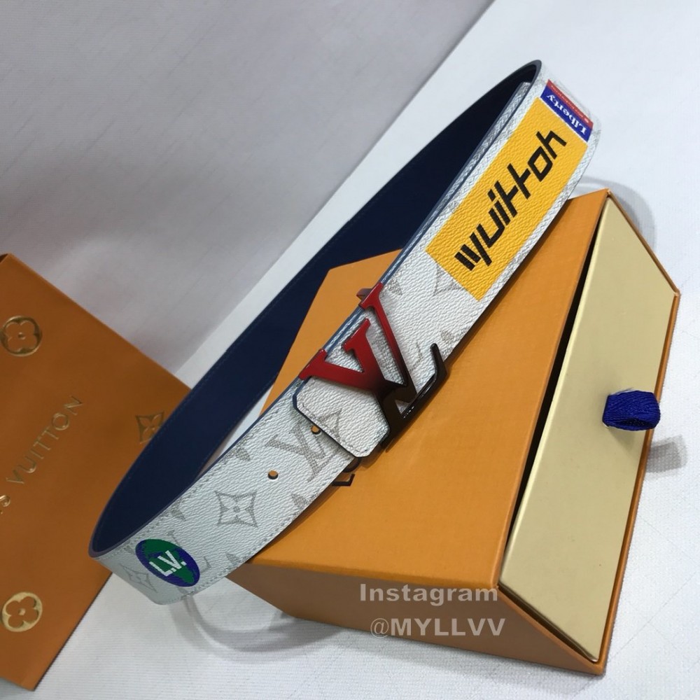 Lv White Monogram Canvas Leather Red Letter Buckle 40mm Belts