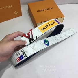 Lv White Monogram Canvas Leather Red Letter Buckle 40mm Belts