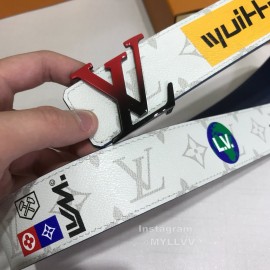 Lv White Monogram Canvas Leather Red Letter Buckle 40mm Belts