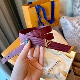 Lv Wine Red Leather Gold Letter Buckle 20mm Belts