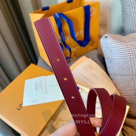 Lv Wine Red Leather Gold Letter Buckle 20mm Belts