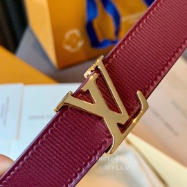 Lv Wine Red Leather Gold Letter Buckle 20mm Belts