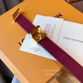 Lv Wine Red Leather Gold Letter Buckle 20mm Belts