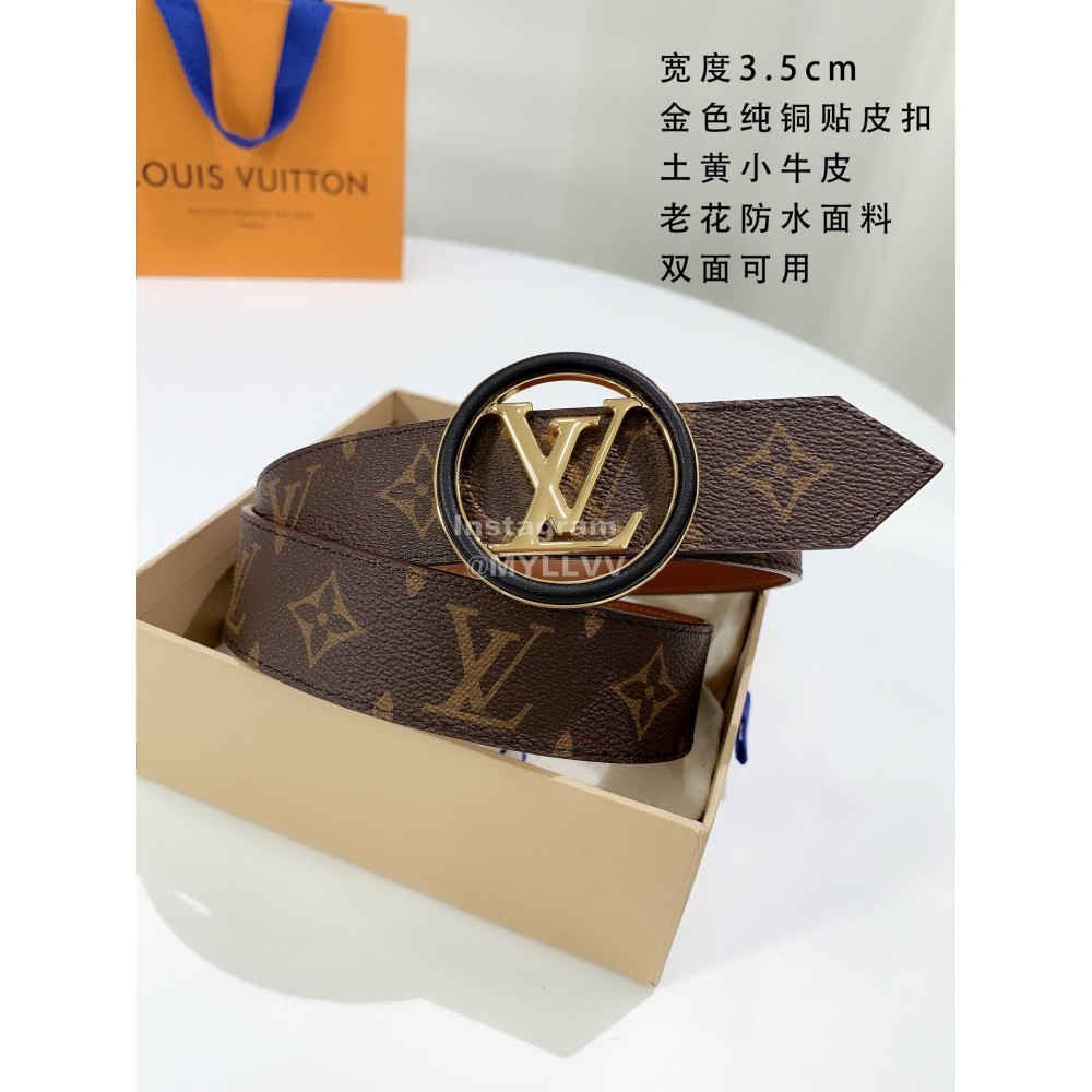 Lv Monogram Canvas Leather Round Letter Buckle 35mm Belts Brown