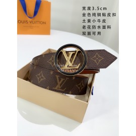 Lv Monogram Canvas Leather Round Letter Buckle 35mm Belts Brown