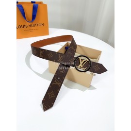 Lv Monogram Canvas Leather Round Letter Buckle 35mm Belts Brown