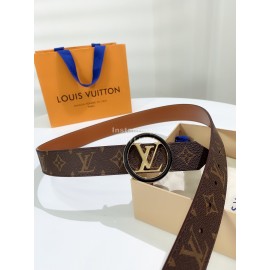 Lv Monogram Canvas Leather Round Letter Buckle 35mm Belts Brown