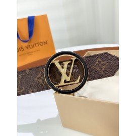 Lv Monogram Canvas Leather Round Letter Buckle 35mm Belts Brown
