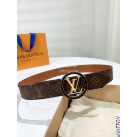 Lv Monogram Canvas Leather Round Letter Buckle 35mm Belts Brown