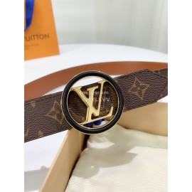 Lv Monogram Canvas Leather Round Letter Buckle 35mm Belts Brown