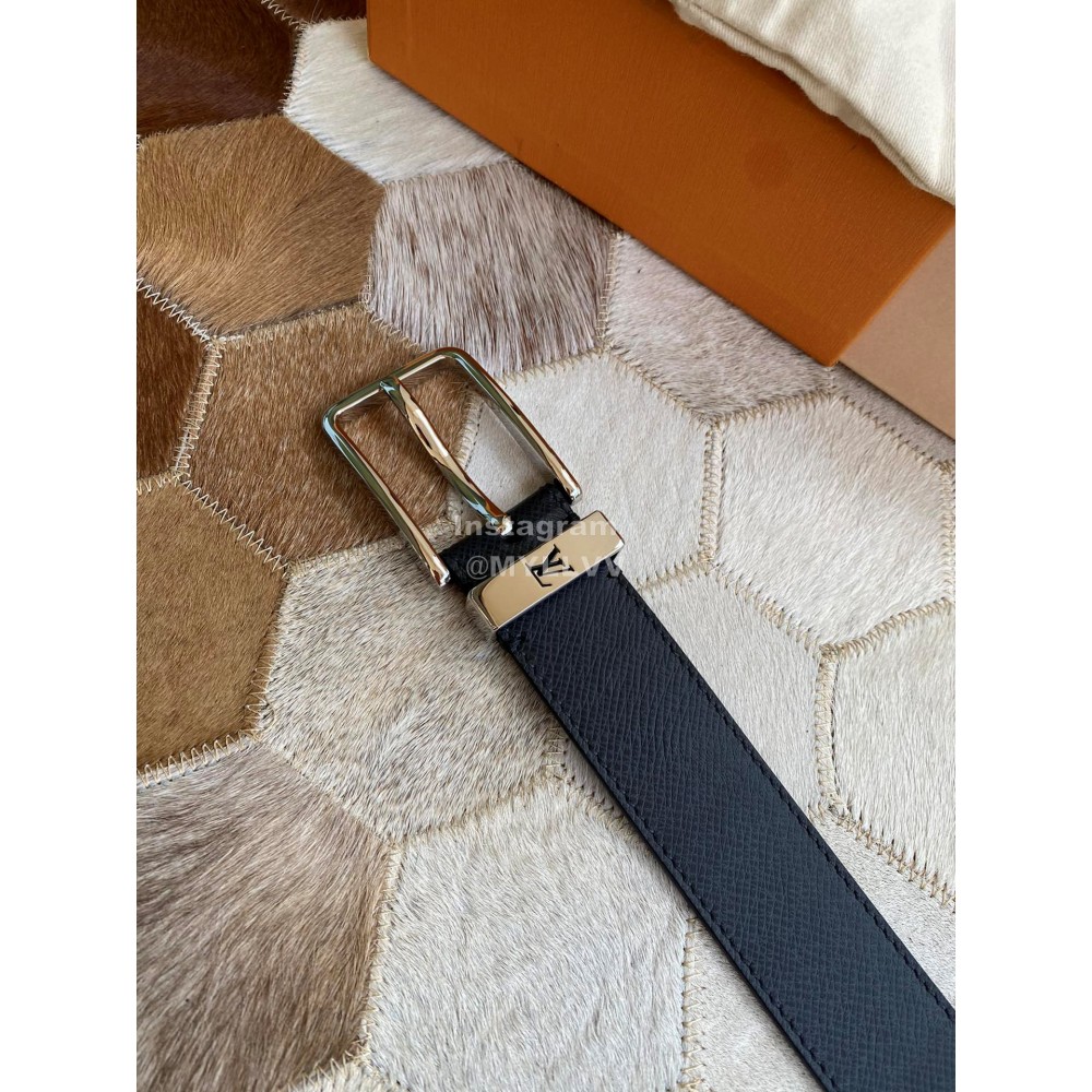 Lv New Black Litchi Grain Calfskin Pin Buckle 35mm Belts