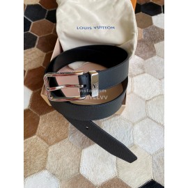 Lv New Black Litchi Grain Calfskin Pin Buckle 35mm Belts