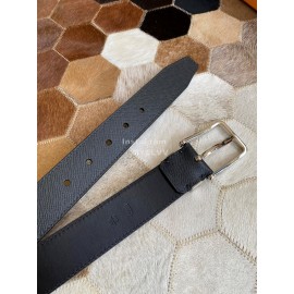 Lv New Black Litchi Grain Calfskin Pin Buckle 35mm Belts