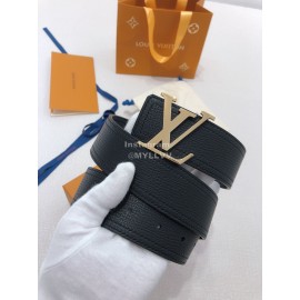 Lv Soft Black Utah Leather Gold Initiales Buckle Belts