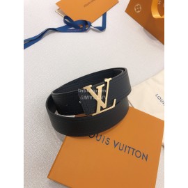 Lv Soft Black Utah Leather Gold Initiales Buckle Belts