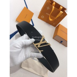 Lv Soft Black Utah Leather Gold Initiales Buckle Belts