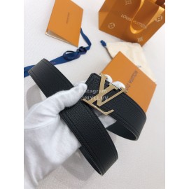 Lv Soft Black Utah Leather Gold Initiales Buckle Belts