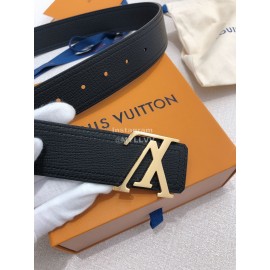 Lv Soft Black Utah Leather Gold Initiales Buckle Belts
