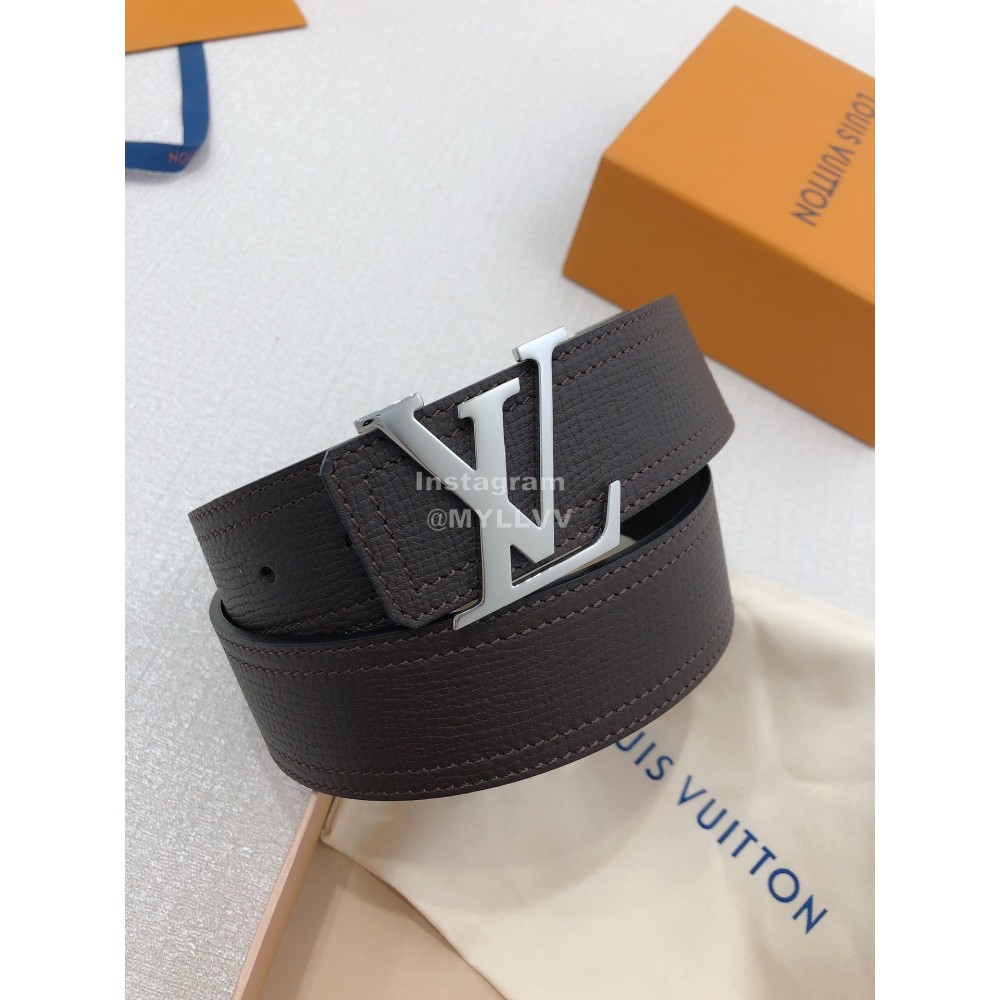 Lv Soft Coffee Utah Leather Silver Initiales Buckle Belts