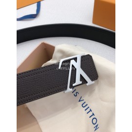 Lv Soft Coffee Utah Leather Silver Initiales Buckle Belts