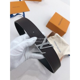 Lv Soft Coffee Utah Leather Silver Initiales Buckle Belts