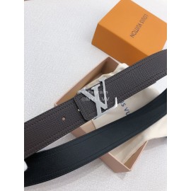 Lv Soft Coffee Utah Leather Silver Initiales Buckle Belts