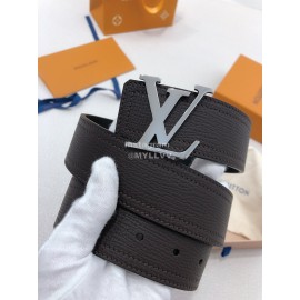 Lv Soft Coffee Utah Leather Silver Initiales Buckle Belts