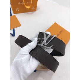 Lv Soft Coffee Utah Leather Silver Initiales Buckle Belts