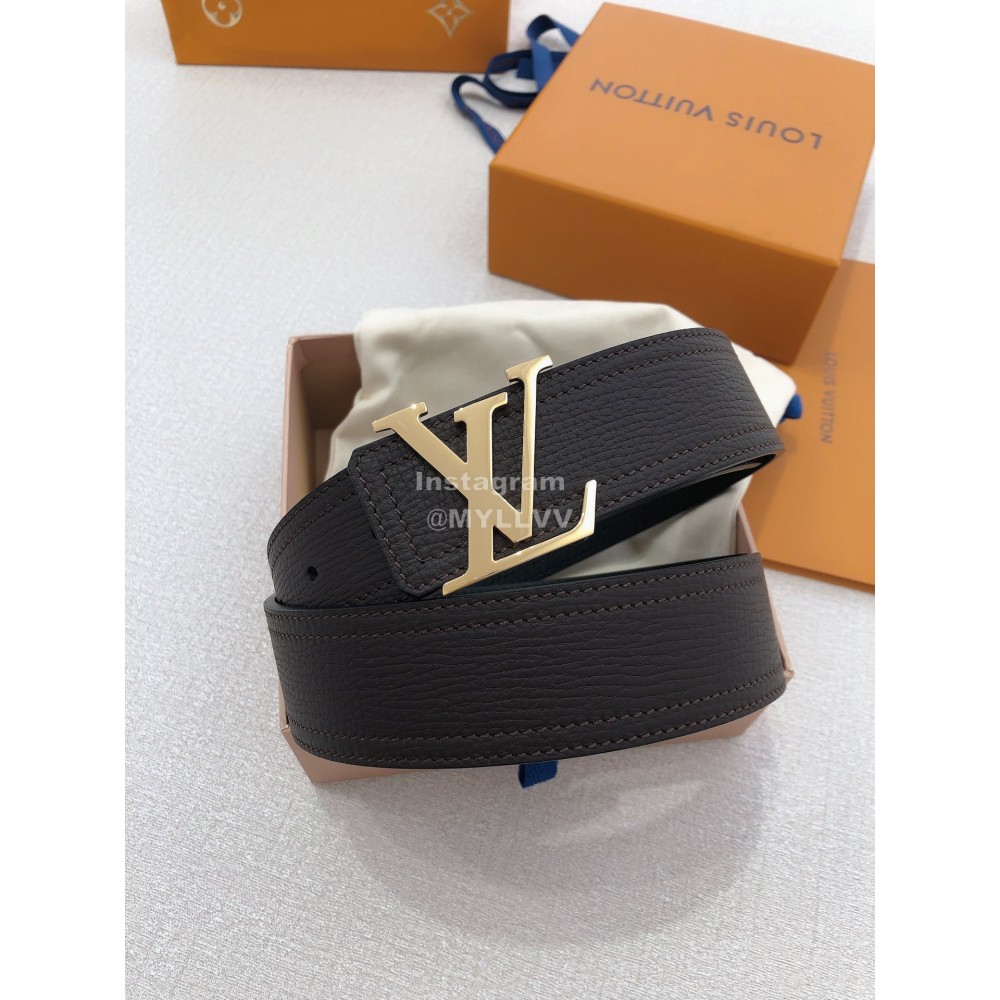 Lv Soft Coffee Utah Leather Gold Initiales Buckle Belts