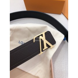Lv Soft Coffee Utah Leather Gold Initiales Buckle Belts