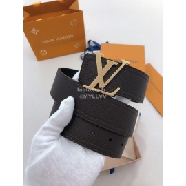 Lv Soft Coffee Utah Leather Gold Initiales Buckle Belts