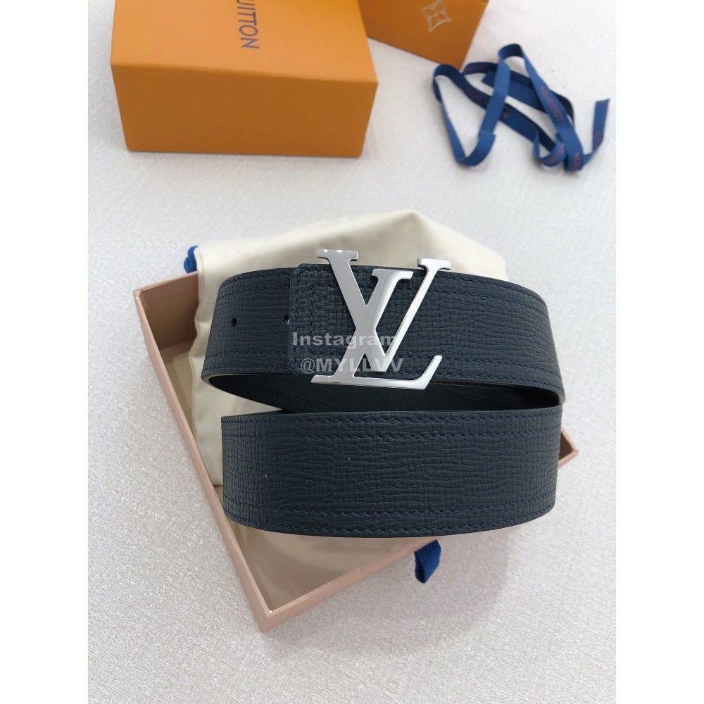Lv Soft Navy Utah Leather Silver Initiales Buckle Belts