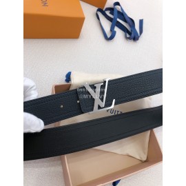 Lv Soft Navy Utah Leather Silver Initiales Buckle Belts
