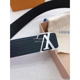 Lv Soft Navy Utah Leather Silver Initiales Buckle Belts