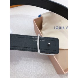 Lv Soft Navy Utah Leather Silver Initiales Buckle Belts