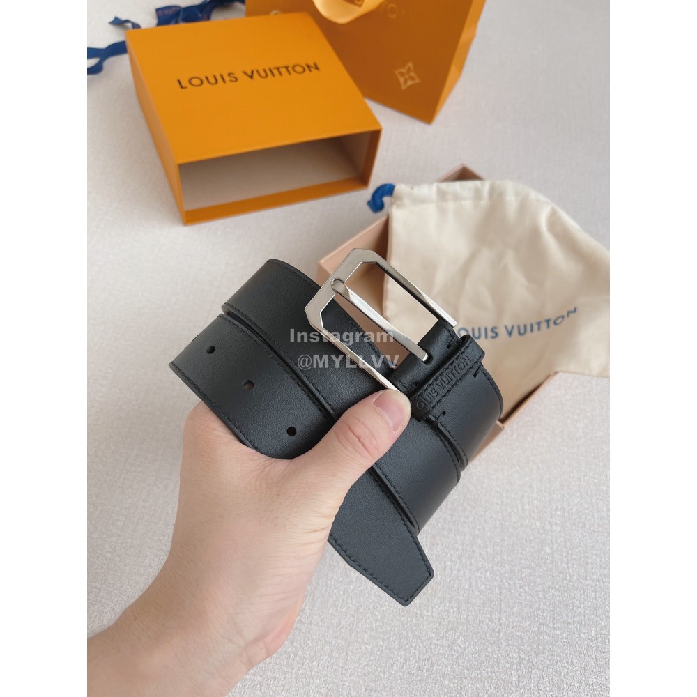 Lv Double Side Black Leather Silver Pin Buckle 35mm Belts